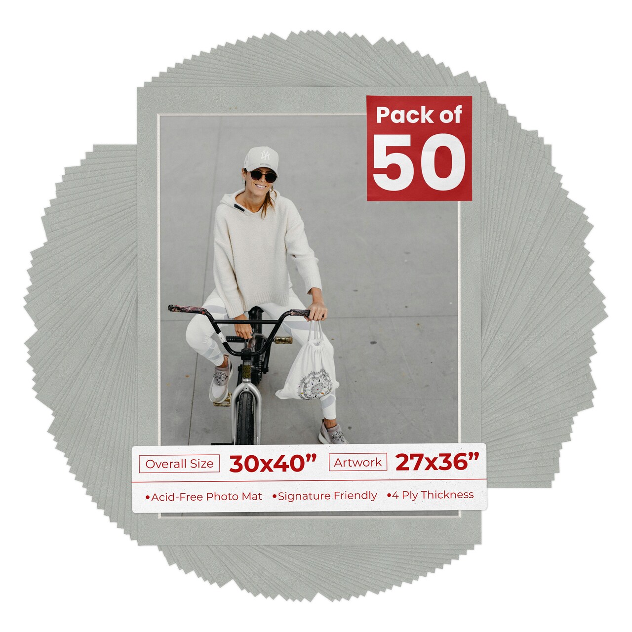 Light Grey Suede Mat Board for 30x40 Frames - Fits 27x36 Photos